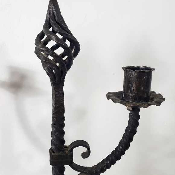 Pair of Vintage Handmade Wrought Iron Torch Candle Holders Black - Picture 8 of 9